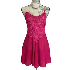 Vintage 90s Red Babydoll Dress with Lace Size M